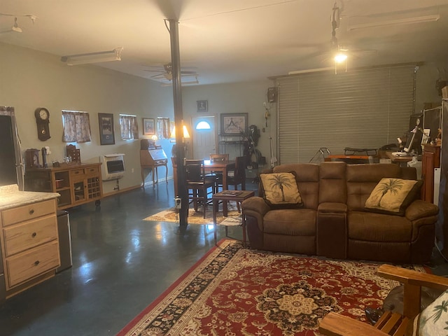 living room with ceiling fan