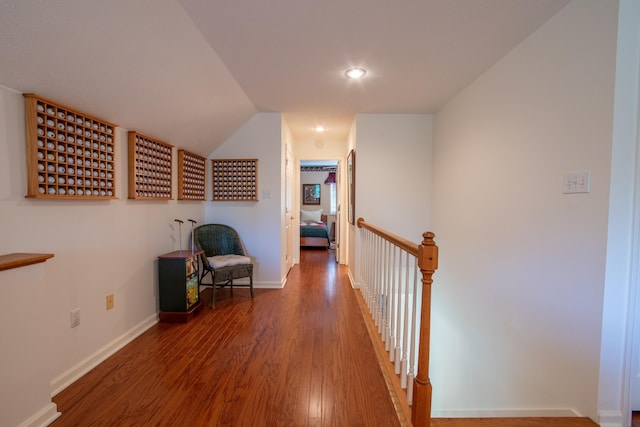 100 Vantage Pt, Counce, TN 38326 - corridor with an upstairs landing, baseboards, lofted ceiling, and wood finished floors
