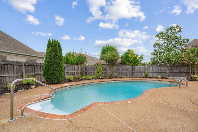 view of swimming pool featuring a patio area, a fenced backyard, and a fenced in pool