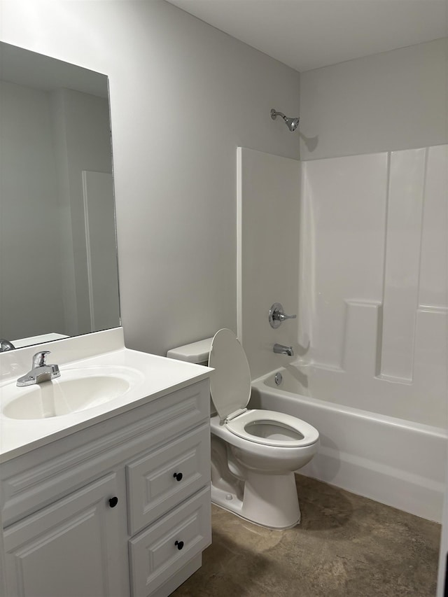 full bathroom with vanity, bathing tub / shower combination, and toilet