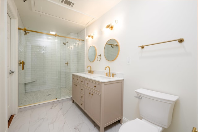 full bath featuring marble finish floor, visible vents, a sink, and toilet