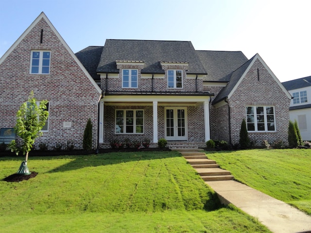 view of front of house with a front lawn and covered porch