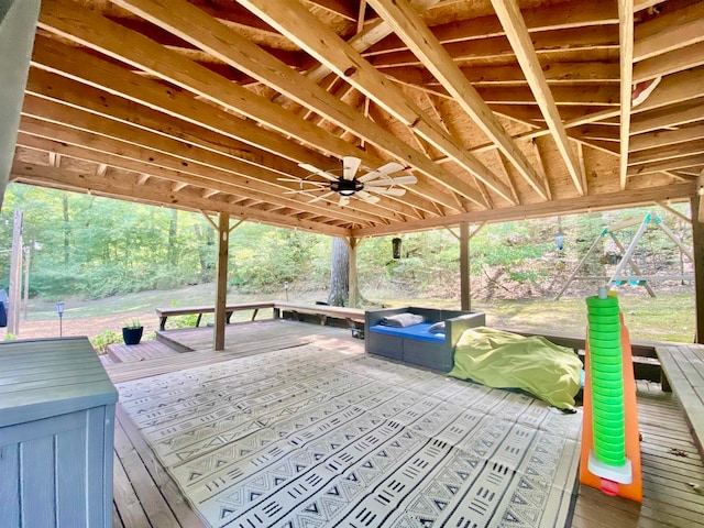 wooden terrace with ceiling fan