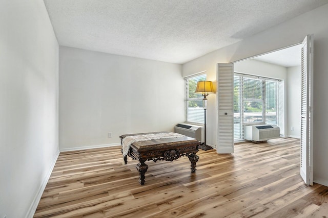 playroom featuring a textured ceiling and light wood-type flooring