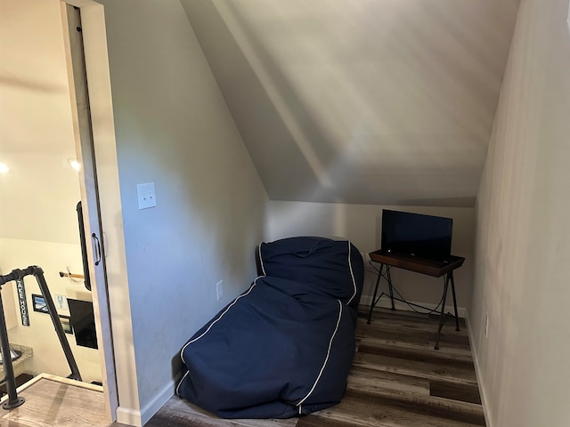 bedroom featuring vaulted ceiling and dark hardwood / wood-style flooring