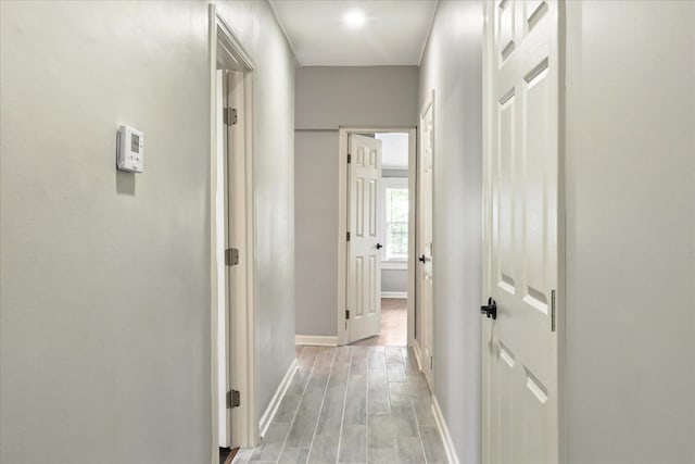 corridor with light hardwood / wood-style flooring