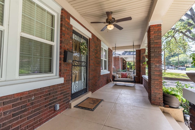 view of patio / terrace with ceiling fan and covered porch