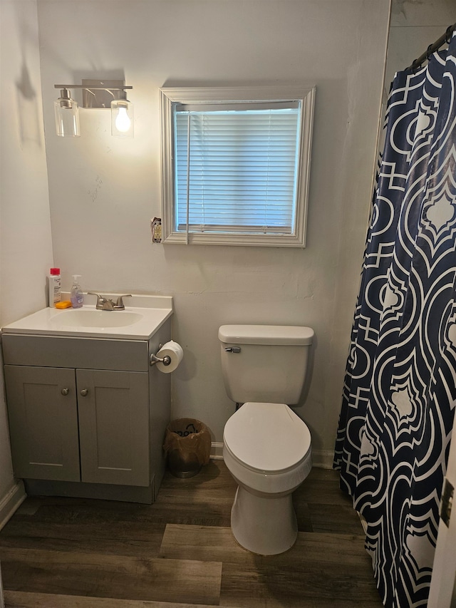 bathroom featuring vanity, toilet, and wood-type flooring