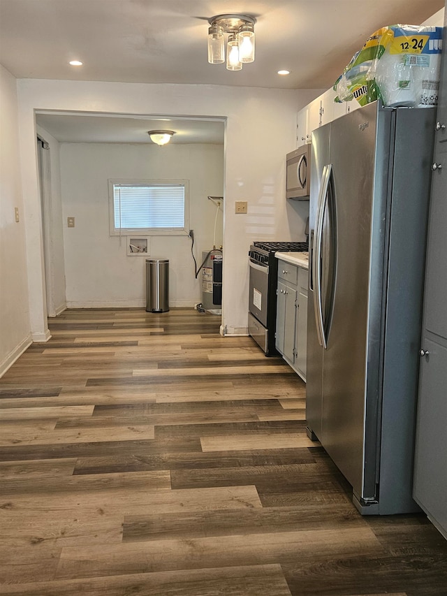 kitchen with dark hardwood / wood-style flooring and stainless steel appliances