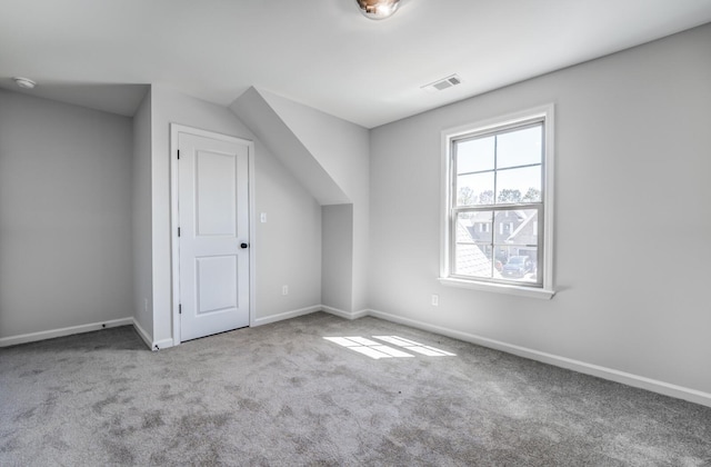 additional living space featuring visible vents, baseboards, and carpet floors