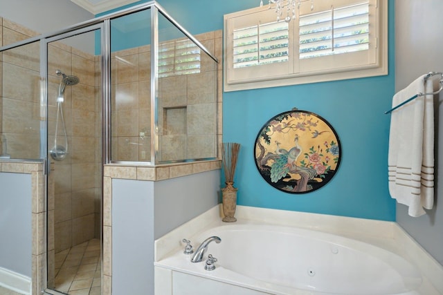 bathroom featuring separate shower and tub