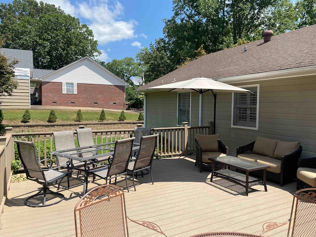 wooden deck with outdoor lounge area