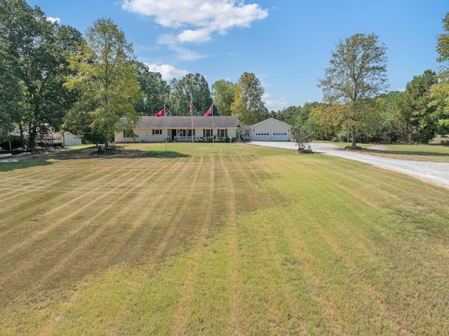 ranch-style home featuring a front lawn