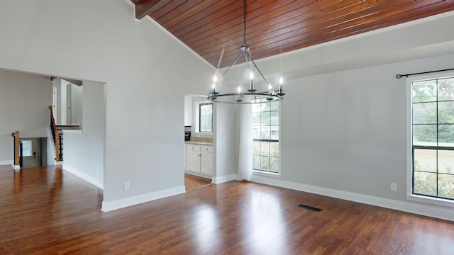 unfurnished dining area featuring plenty of natural light, a notable chandelier, and hardwood / wood-style floors