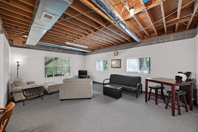 living room with carpet floors