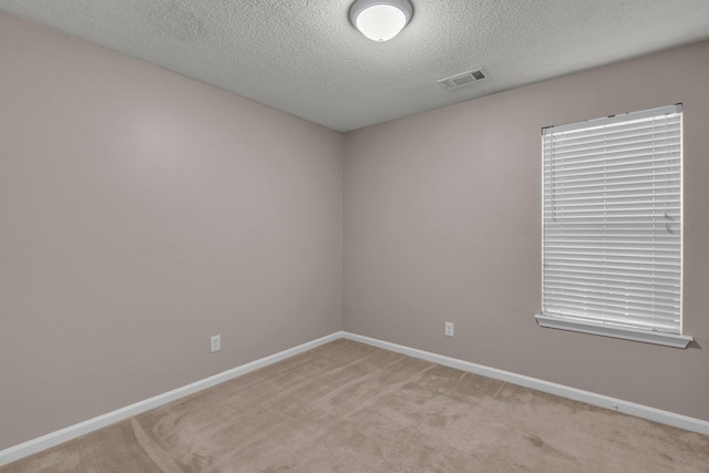 empty room featuring light carpet and a textured ceiling