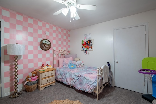 bedroom with carpet and ceiling fan