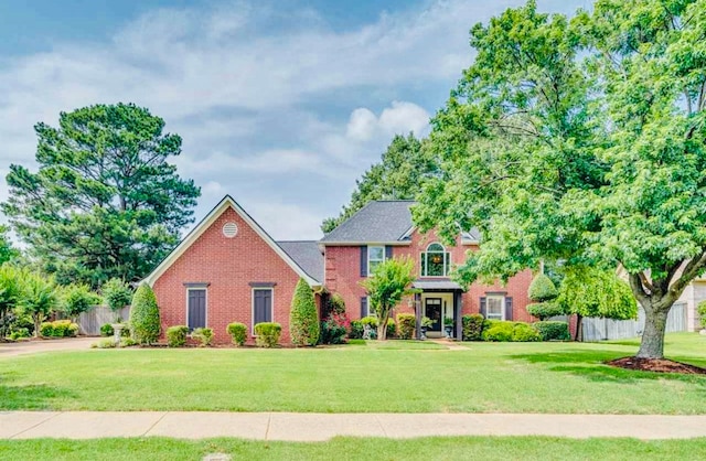 colonial inspired home featuring a front lawn