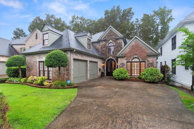 view of front facade with a front lawn and a garage