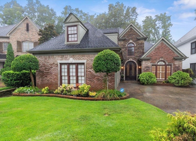 view of front of home with a front lawn and french doors