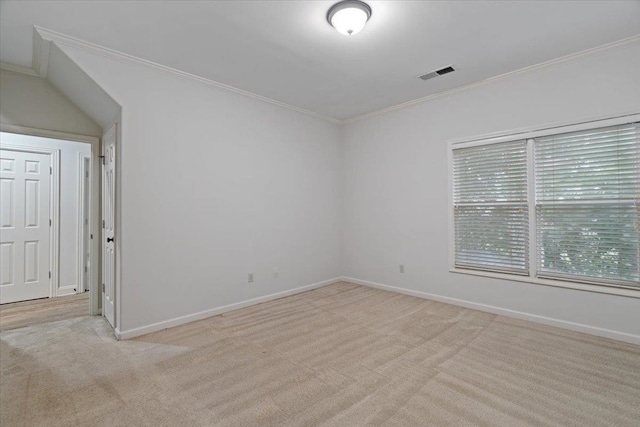 empty room with light carpet and ornamental molding