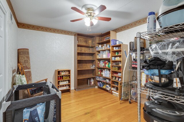 storage area featuring ceiling fan