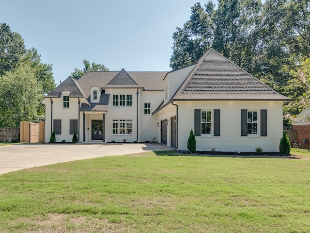 french provincial home with a front lawn