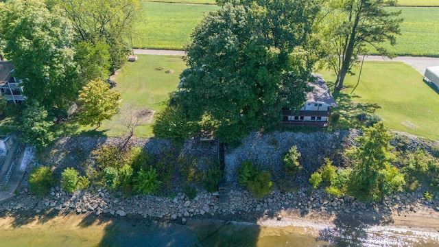 aerial view featuring a rural view and a water view