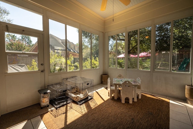 sunroom featuring a wealth of natural light and ceiling fan