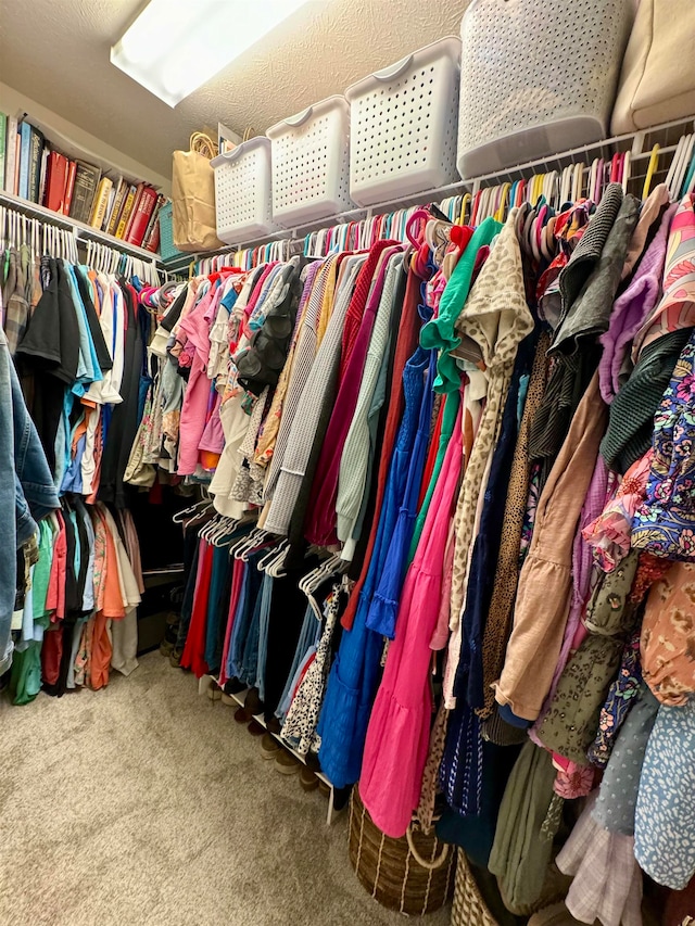 walk in closet featuring carpet floors