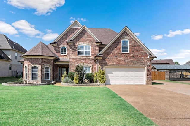 view of front facade featuring a garage and a front lawn