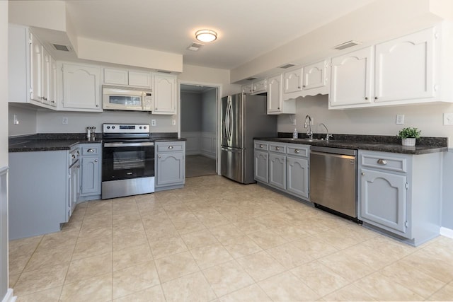 kitchen featuring sink, stainless steel appliances, and white cabinets