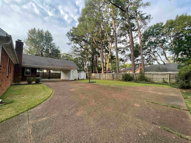 view of yard featuring a shed