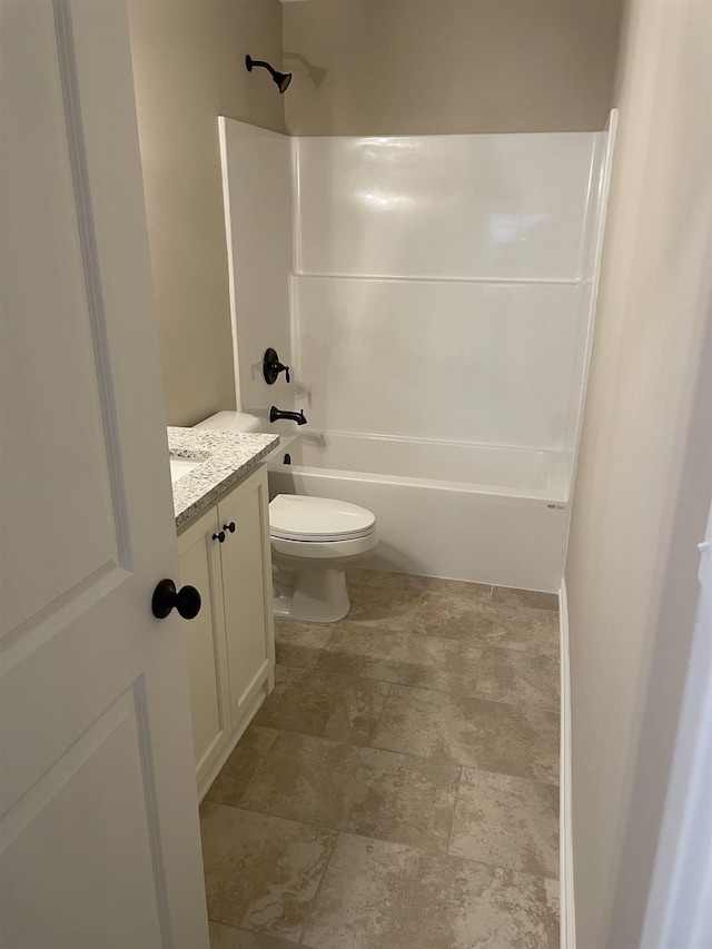 full bath featuring shower / bathing tub combination, vanity, and toilet