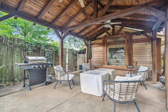 view of patio / terrace featuring area for grilling and ceiling fan