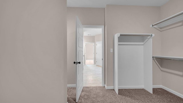 spacious closet with light colored carpet