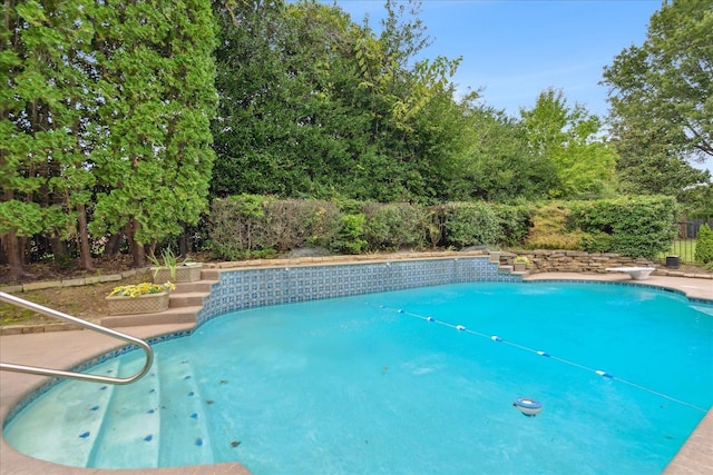 view of pool with a diving board