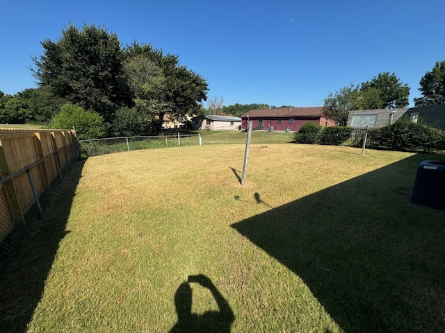 view of yard featuring central air condition unit and a fenced backyard