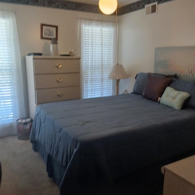 bedroom featuring multiple windows and carpet