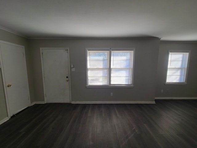 foyer entrance with crown molding, dark hardwood / wood-style flooring, and a healthy amount of sunlight