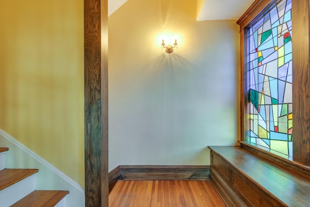 stairway with wood-type flooring