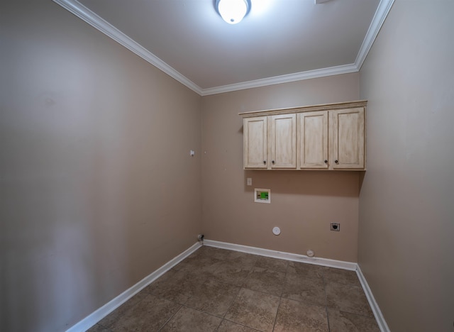 laundry room with washer hookup, gas dryer hookup, crown molding, and hookup for an electric dryer