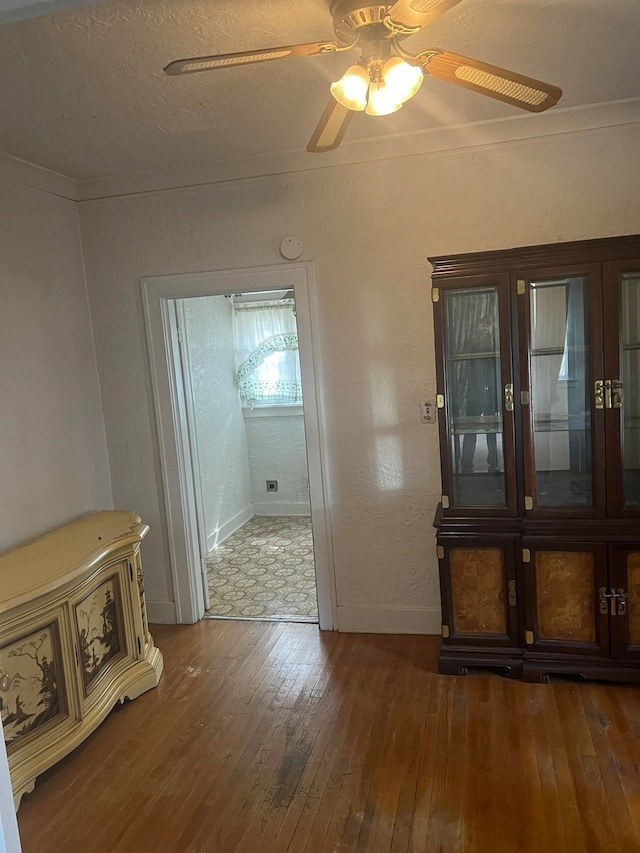 interior space with ceiling fan and hardwood / wood-style floors