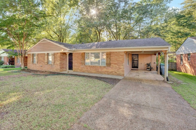 single story home featuring a front yard and a carport