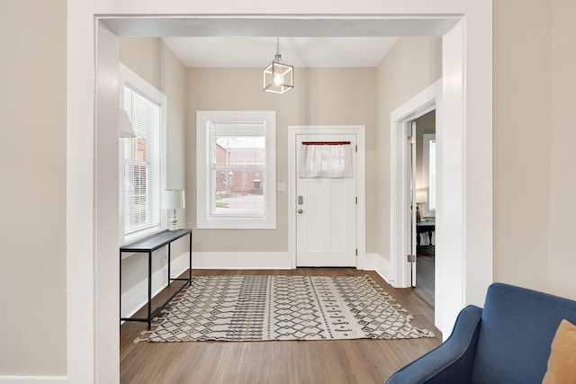 entryway with hardwood / wood-style floors