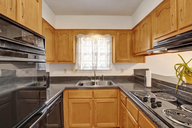 kitchen featuring black appliances, sink, and extractor fan