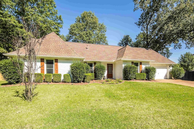 view of front facade featuring a front yard and a garage