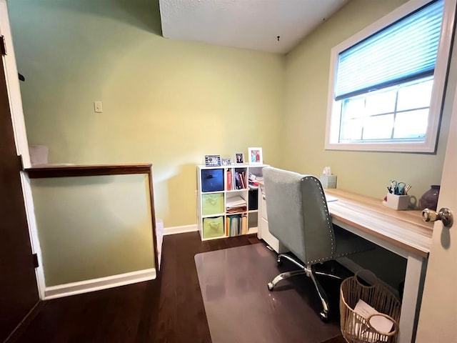 office with dark hardwood / wood-style floors