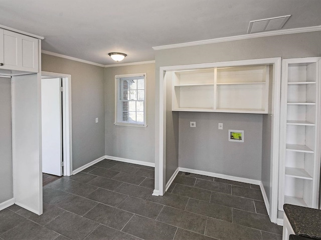 laundry area featuring washer hookup and ornamental molding