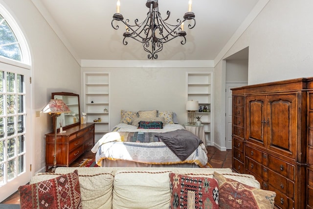 bedroom with an inviting chandelier